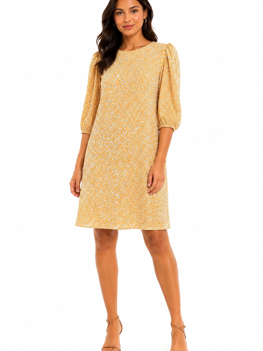 Samsøe Samsøe Aram Yellow Floral Dress XS Golden Aster Puff Sleeve Short